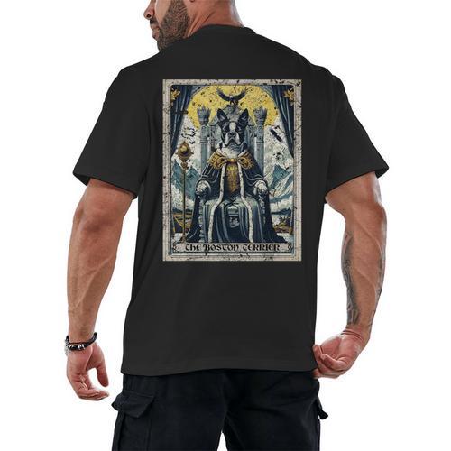 Boston Terrier Tarot Card Dog Men's Back Print T-Shirt - Bostonterriersmerch.com