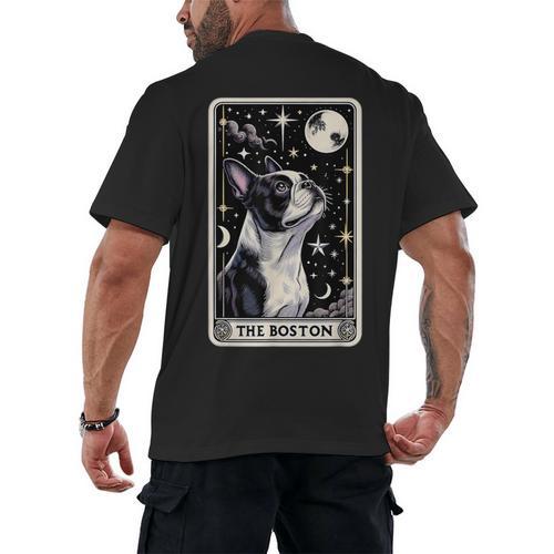 Boston Terrier Tarot Card Star With The Moon Men Women Kids Men's Back Print T-Shirt - Bostonterriersmerch.com