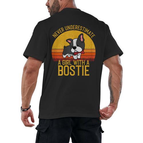 Boston Terrier Never Underestimate a Girl With a Bostie Men's Back Print T-Shirt - Bostonterriersmerch.com