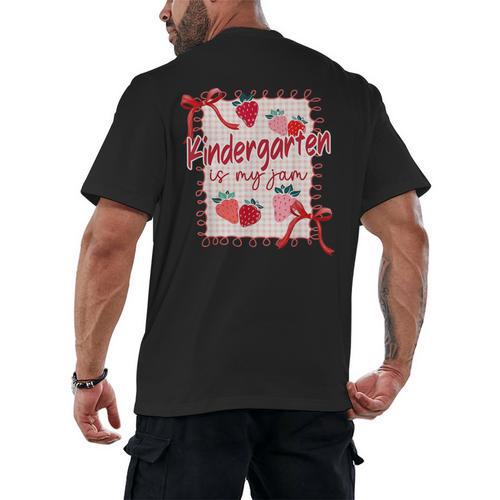 Bow Strawberry Kindergarten Is My Jam Teacher Kinder Team Men's Back Print T-Shirt - teacherstshirts.com AU
