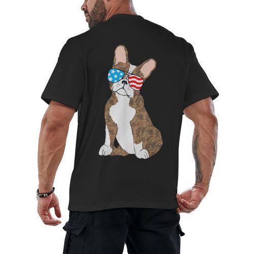 Brindle Boston Terrier Dog Patriotic Shirt USA Flag Men's Back Print T-Shirt - Bostonterriersmerch.com