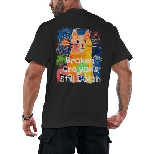 Broken Crayons Still Color Cat Art Teacher Vintage Men's Back Print T-Shirt - teacherstshirts.com AU