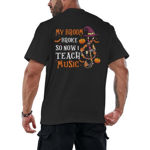 My Broom Broke So Now I Teach Music Teacher Halloween Men's Back Print T-Shirt - teacherstshirts.com CA