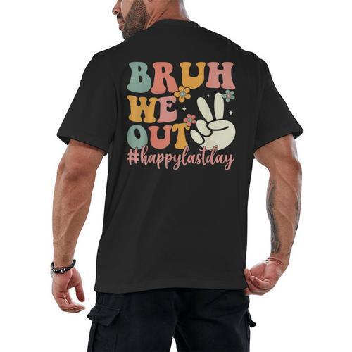 Bruh We Out Teacher Retro Last Day Of School Boys Girls Kids Men's Back Print T-Shirt - teacherstshirts.com AU