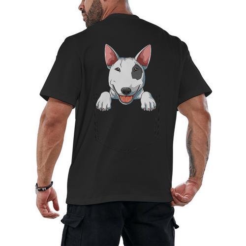 Bull Terrier Pocket Bull Terrier Peeking Out Pocket Men's Back Print T-Shirt - Bostonterriersmerch.com