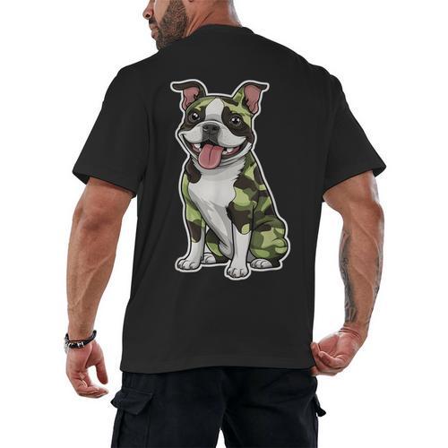 Camo Boston Terrier Pet Owner Camouflage Dog Lover Men's Back Print T-Shirt - Bostonterriersmerch.com