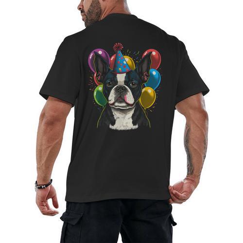 Celebration Event Birthday Party Boston Terrier Men's Back Print T-Shirt - Bostonterriersmerch.com