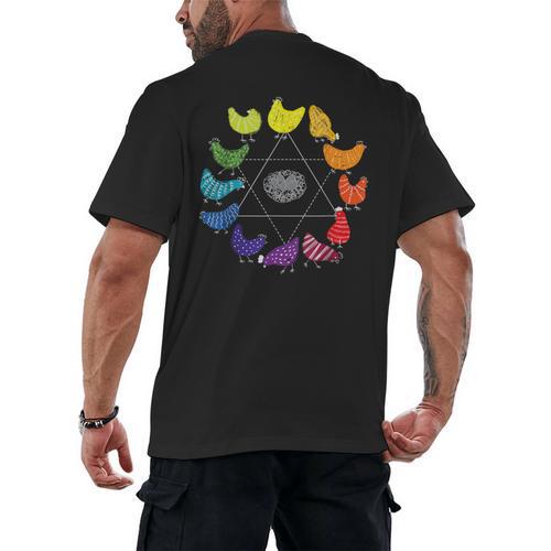 Chicken Themed Color Wheel Educational Art Teacher Artist Men Women Girls Kids Men's Back Print T-Shirt - teacherstshirts.com UK