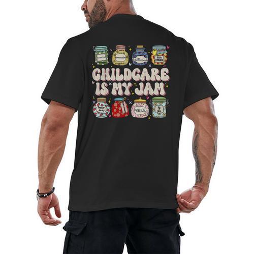 Childcare Is My Jam Child Care Teacher School Psychologist Men's Back Print T-Shirt - teacherstshirts.com AU