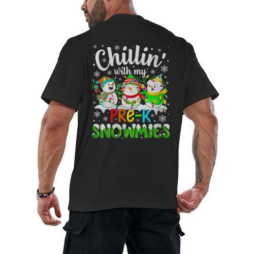 Chillin With My Pre-K Snowmies Christmas Teacher Xmas Men's Back Print T-Shirt - teacherstshirts.com DE
