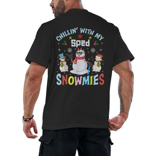 Chillin With My Sped Snowmies Teacher Student Christmas Men's Back Print T-Shirt - teacherstshirts.com DE