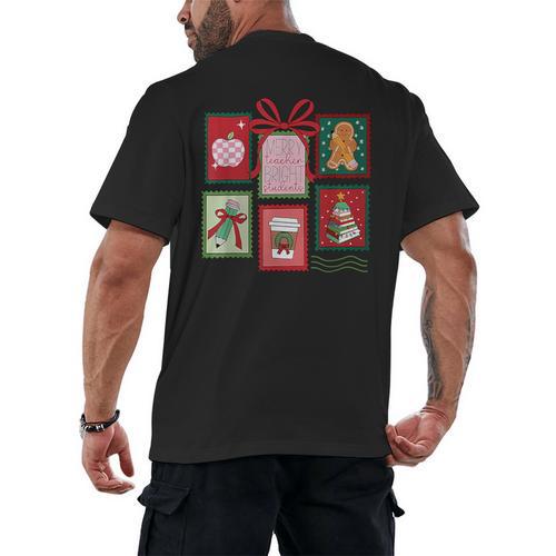 Christmas Teacher Stamps Men's Back Print T-Shirt - teacherstshirts.com
