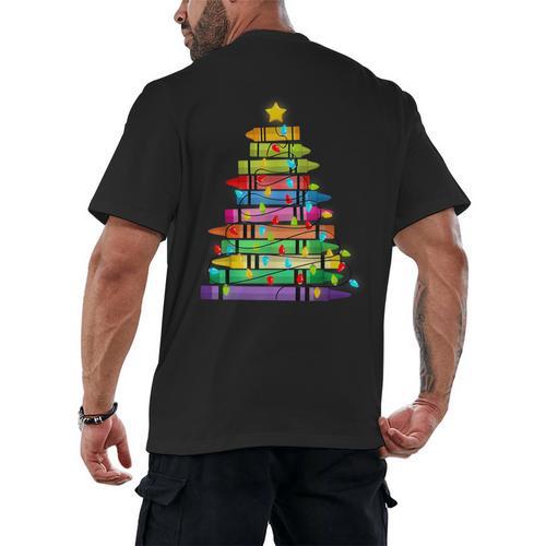 Christmas Tree Made Of Crayons School Teacher Life Student Men's Back Print T-Shirt - teacherstshirts.com DE