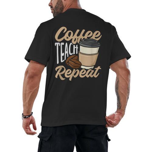 Coffee Teach Repeat Teacher Men's Back Print T-Shirt - teacherstshirts.com AU
