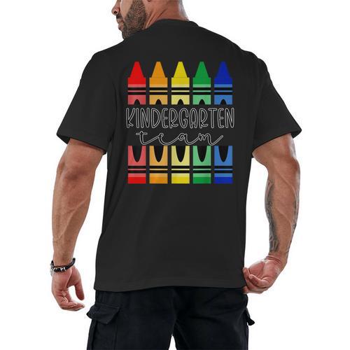 Colorful Crayon Kindergarten Team Tee For Teachers Students Men Women Kids Men's Back Print T-Shirt - teacherstshirts.com