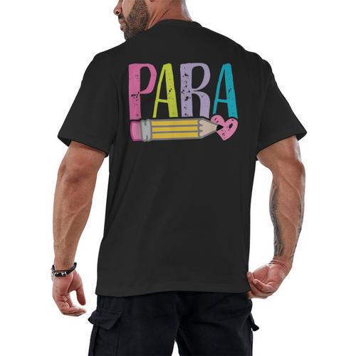 Colorful PARA Teacher Paraprofessional Cute Pencil Men's Back Print T-Shirt - teacherstshirts.com CA