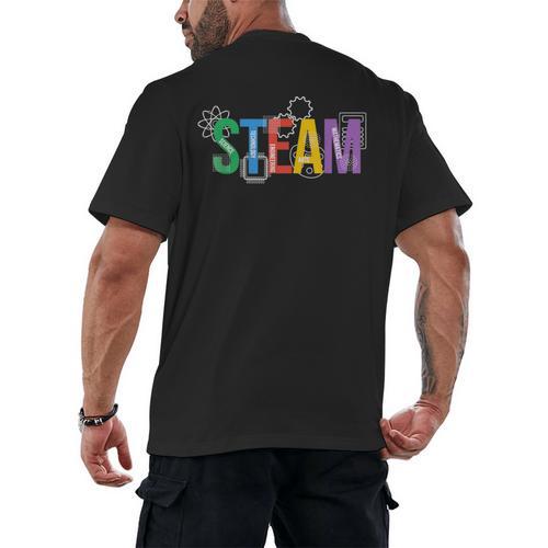 Colorful Steam Letters For Steam Program Teacher And Student Men's Back Print T-Shirt - teacherstshirts.com AU