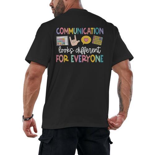 Communication Looks Different Tee Shirt Kids -Adults Teacher Animal Print Small Short Sleeve Classic Fit Crew Neck Polyester 100 Men's Back Print T-Shirt - teacherstshirts.com