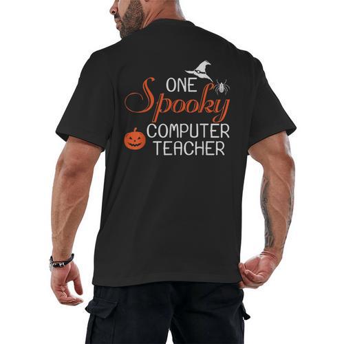 Computer Teacher Halloween Spooky Men Women Kids Men's Back Print T-Shirt - teacherstshirts.com AU
