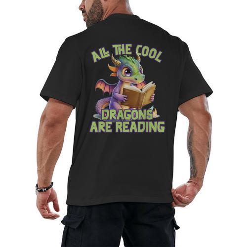 All The Cool Dragons Are Reading Dragon Teacher Men's Back Print T-Shirt - teacherstshirts.com UK