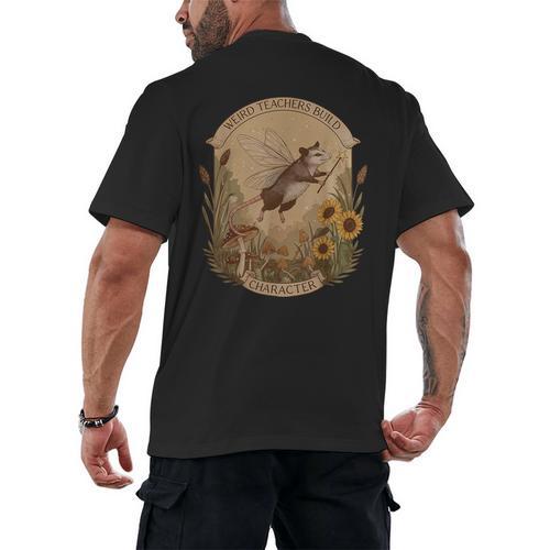 Cottagecore Fairy Opossum Weird Teachers Build Character Men's Back Print T-Shirt - teacherstshirts.com AU