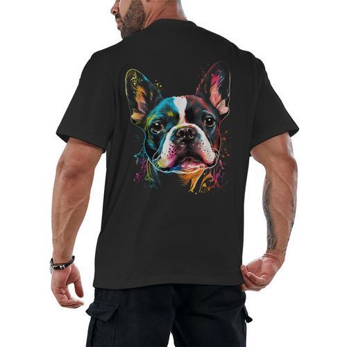 Cute Boston Terrier Puppy Dog Art Lover Unique Painting For Men Women Kids Men's Back Print T-Shirt - Bostonterriersmerch.com