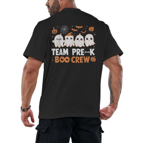 Cute Ghosts Pre-K Boo Crew Teachers Halloween Party Team For Men Women Kids Men's Back Print T-Shirt - teacherstshirts.com AU