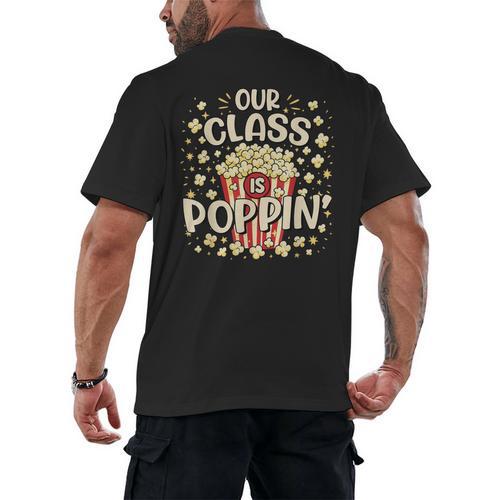 Cute Teacher Popcorn Day Men's Back Print T-Shirt - teacherstshirts.com DE