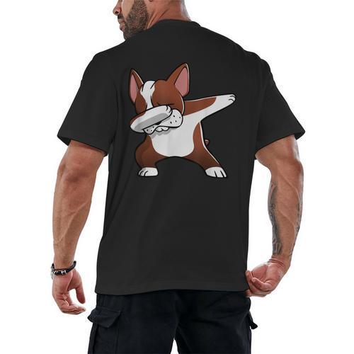 Dabbing Red Boston Terrier Dab Dance Dog Men Women Kids Men's Back Print T-Shirt - Bostonterriersmerch.com