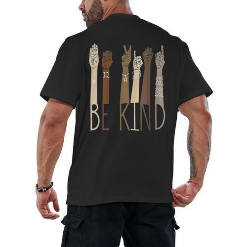 Deaf Be Kind Sign Language Hand Talking Teachers Interpreter Men's Back Print T-Shirt - teacherstshirts.com AU
