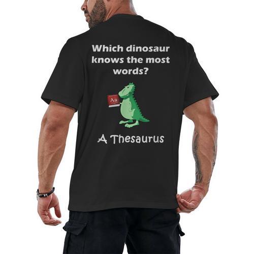 Dinosaur Thesaurus Grammar Joke Teacher Men's Back Print T-Shirt - teacherstshirts.com