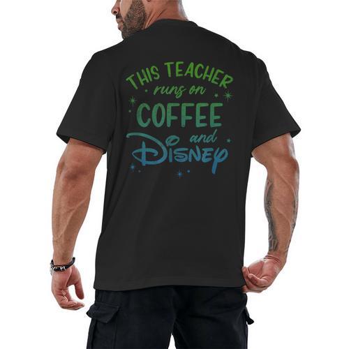 Disney This Teacher Runs On Coffee And Disney Gradient Logo Men's Back Print T-Shirt - teacherstshirts.com UK