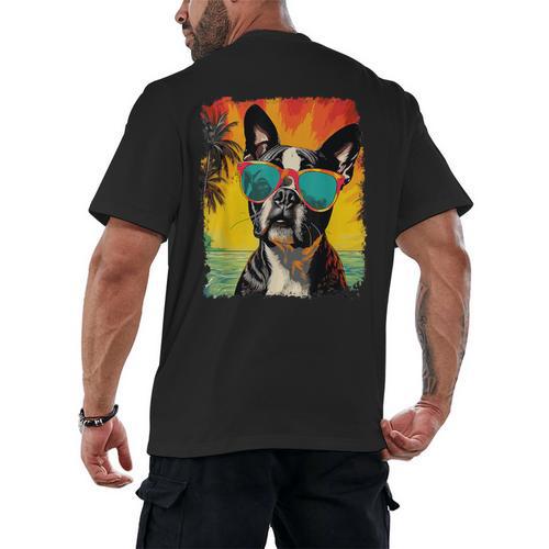 Dog Boston Terrier Hawaiian Men's Back Print T-Shirt - Bostonterriersmerch.com