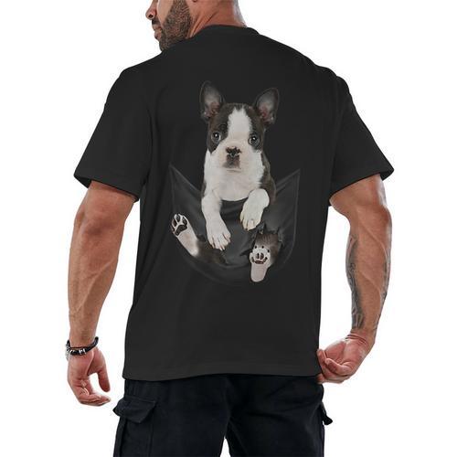 Dog Lovers Boston Terrier In Pocket Dog Face For Men Women Kids Men's Back Print T-Shirt - Bostonterriersmerch.com