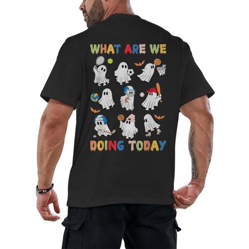 What Are We Doing Today Ghost PE Teacher Team Halloween Men's Back Print T-Shirt - teacherstshirts.com AU