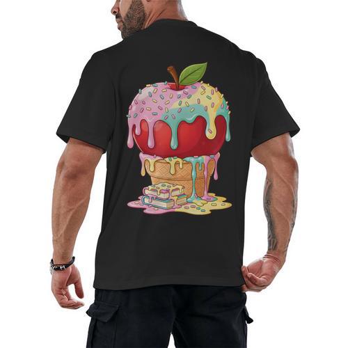 Dripping Apple Ice Cream Cone Cute Teacher Appreciation Men's Back Print T-Shirt - teacherstshirts.com AU