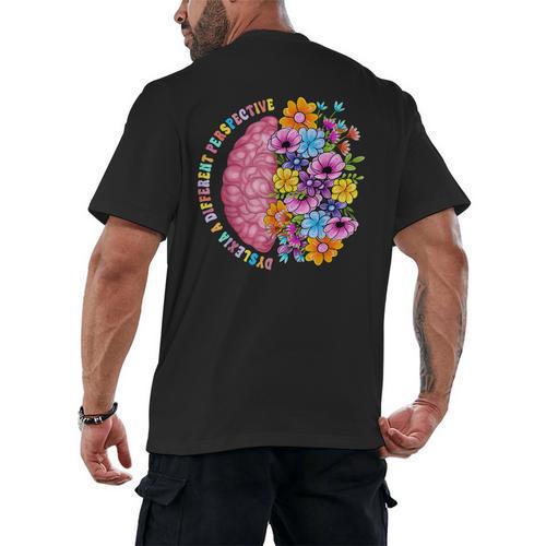 Dyslexia Different Perspective Reading Brain Floral Teacher Men's Back Print T-Shirt - teacherstshirts.com AU