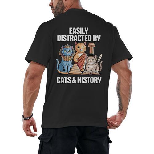 Easily Distracted By Cats & History Teacher Women Men Men's Back Print T-Shirt - teacherstshirts.com AU