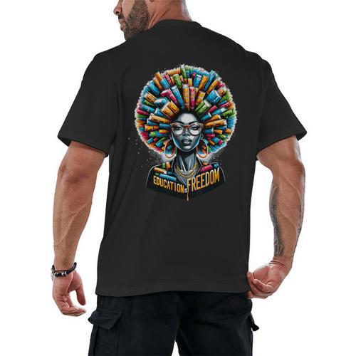 Education Is Freedom History Month Teacher Books Afro Men's Back Print T-Shirt - teacherstshirts.com UK