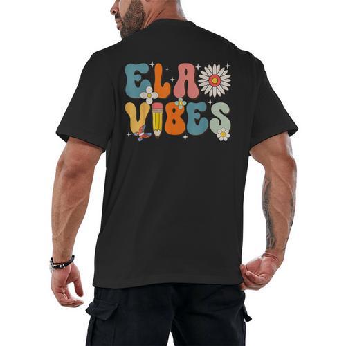 English Teacher Ela Vibes Teacher Kids First Day Of School Men's Back Print T-Shirt - teacherstshirts.com DE