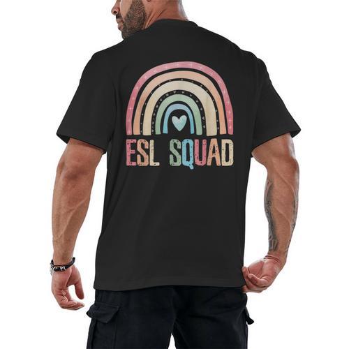 ESL Squad Teacher Crew Team Back To School English Rainbow Men's Back Print T-Shirt - teacherstshirts.com CA