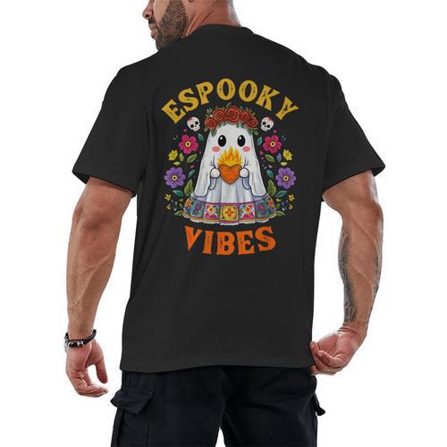Espooky Vibes Spanish Mexican Halloween Ghost Teachers Men's Back Print T-Shirt - teacherstshirts.com