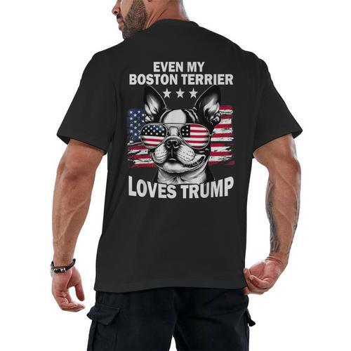 Even My Boston Terrier Loves Trump Trump Supporter Dog Lover Men's Back Print T-Shirt - Bostonterriersmerch.com