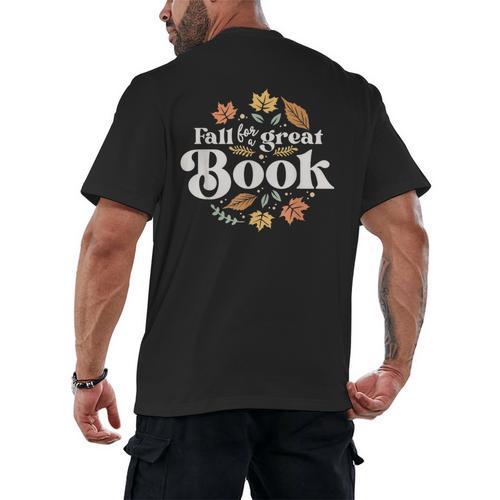 Fall For A Great Book Reading Librarian Autumn Teacher Men's Back Print T-Shirt - teacherstshirts.com CA