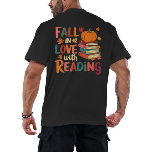 Fall In Love With Reading Autumn Thanksgiving Shirt Teacher Men's Back Print T-Shirt - teacherstshirts.com UK