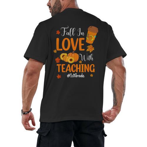 Fall In Love With Teaching 1st Grade Teacher Thanksgiving For Men Women Girls Kids Men's Back Print T-Shirt - teacherstshirts.com CA