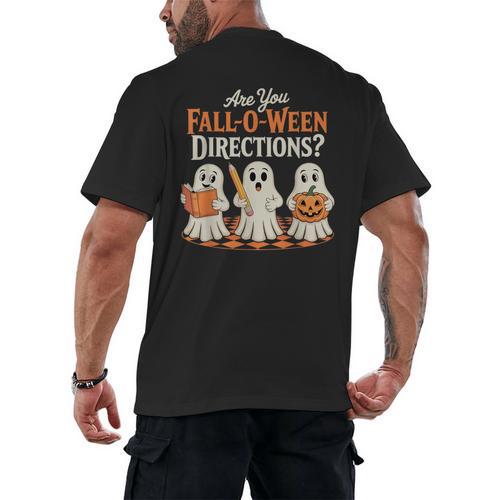 Are You Fall O Ween DirectionsRetro Teacher Halloween Ghost Men's Back Print T-Shirt - teacherstshirts.com