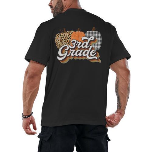 Fall Teacher Shirt 3rd Grade Teacher Retro Halloween Pumpkin Men's Back Print T-Shirt - teacherstshirts.com CA
