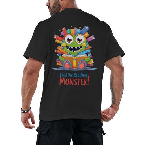 Feed The Reading Monster Halloween Teacher Men's Back Print T-Shirt - teacherstshirts.com
