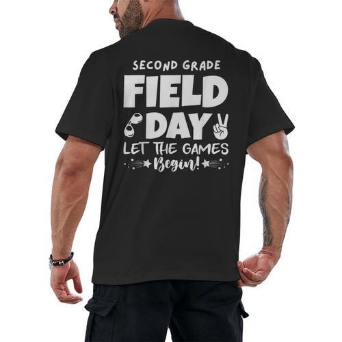 Field Day Second 2nd Grade Orange 2025 Boy Girl Teacher Men's Back Print T-Shirt - teacherstshirts.com AU